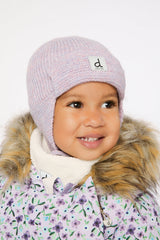 Baby Winter Knit Hat With Ear Flaps And Strings Lavender-1