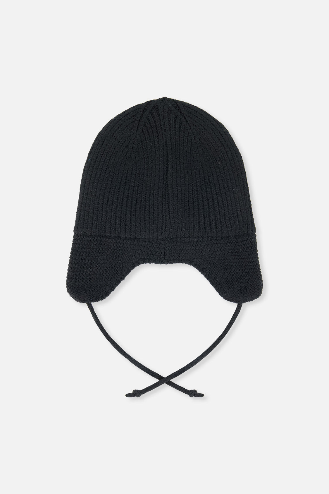 Baby Winter Knit Hat With Ear Flaps And Strings Noir-2