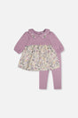 Organic Cotton Dress And Legging Set Beige With Heart Print-0