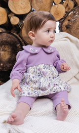 Organic Cotton Dress And Legging Set Beige With Heart Print-1
