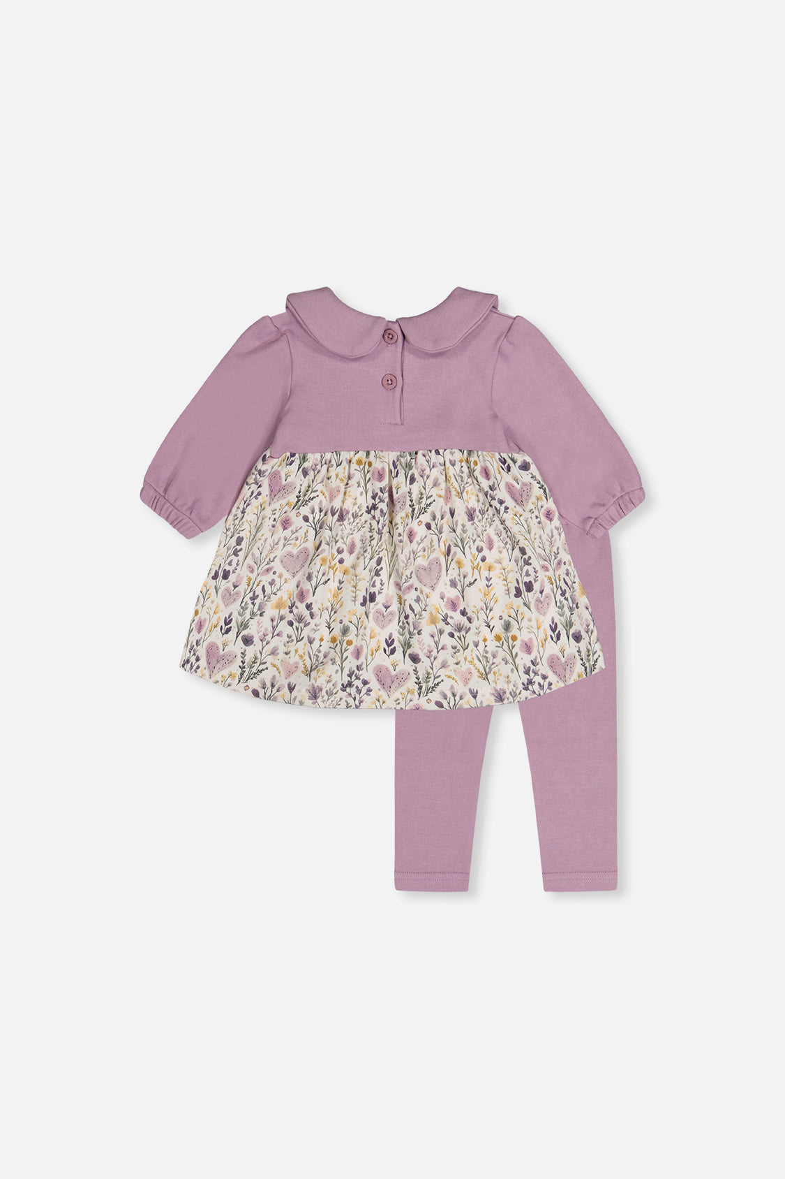 Organic Cotton Dress And Legging Set Beige With Heart Print-2