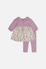 Organic Cotton Dress And Legging Set Beige With Heart Print-2
