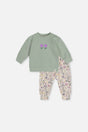 Organic Cotton Pants And Top Set Green And Beige Heart Print-0