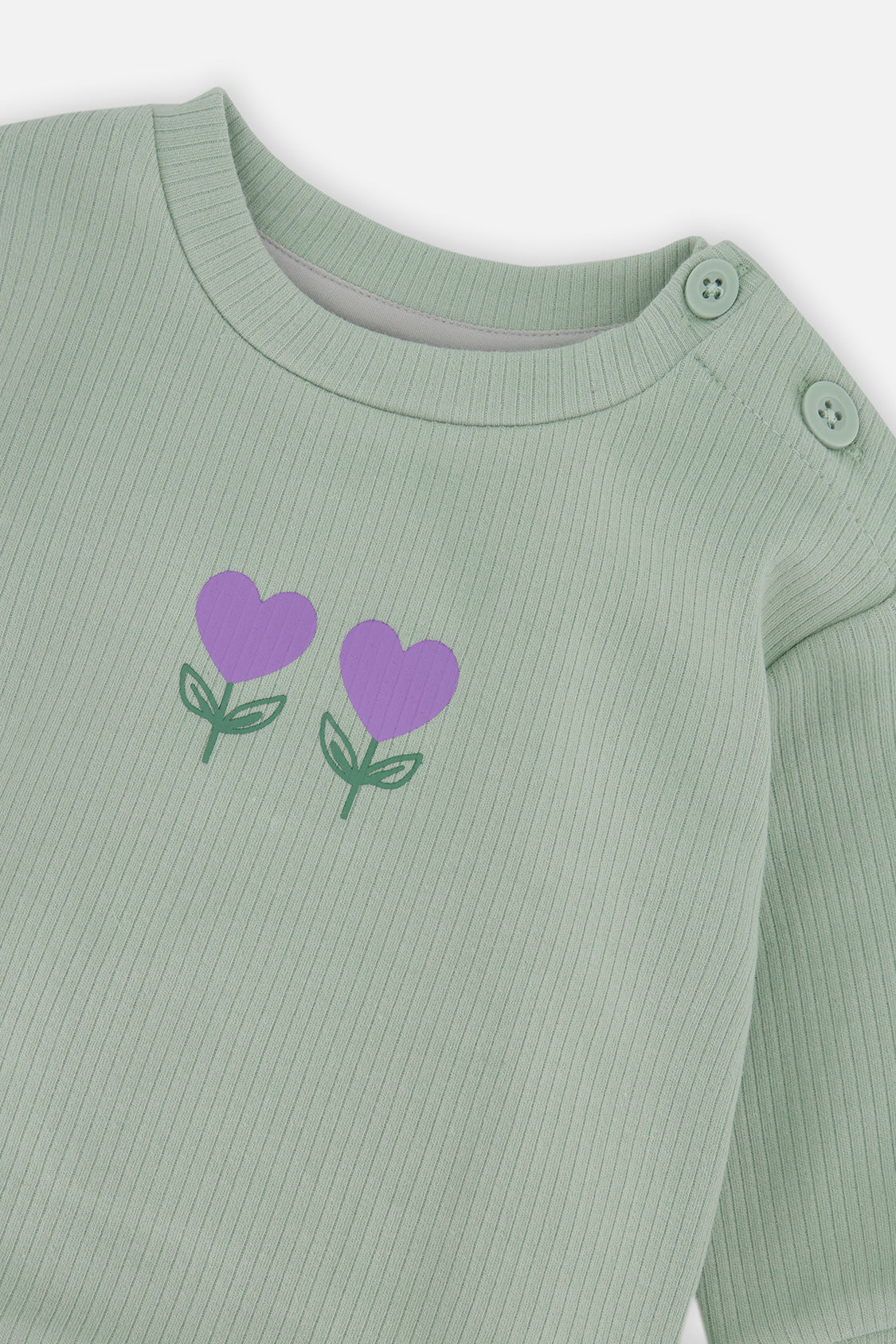 Organic Cotton Pants And Top Set Green And Beige Heart Print-3
