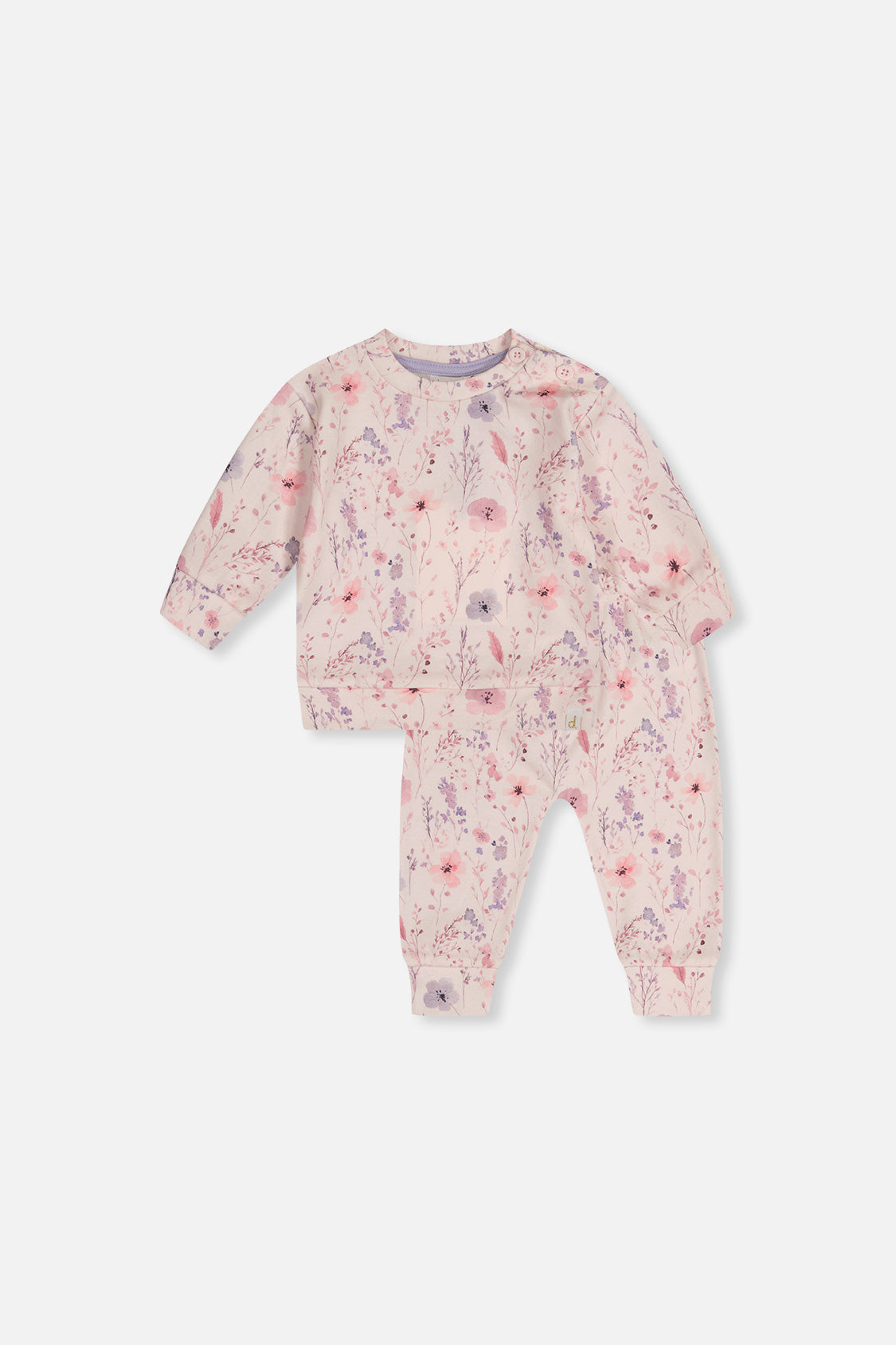 Organic Cotton Pants And Top Set Pink Printed Flowers-0