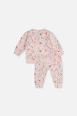 Organic Cotton Pants And Top Set Pink Printed Flowers-2