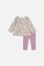 Organic Cotton Pant And Top Set Beige With Heart Print-0