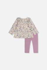Organic Cotton Pant And Top Set Beige With Heart Print-2