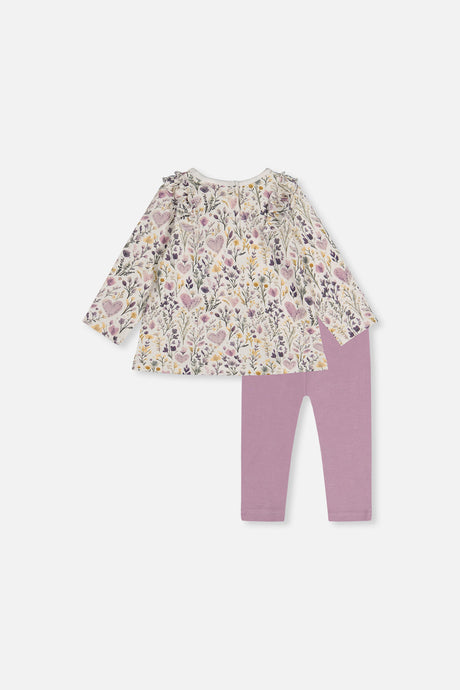 Organic Cotton Pant And Top Set Beige With Heart Print-2