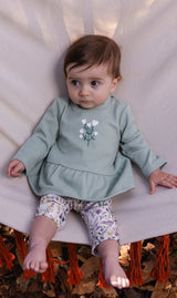 Organic Cotton Peplum Tunic And Legging Set Green And Beige Heart Print-1