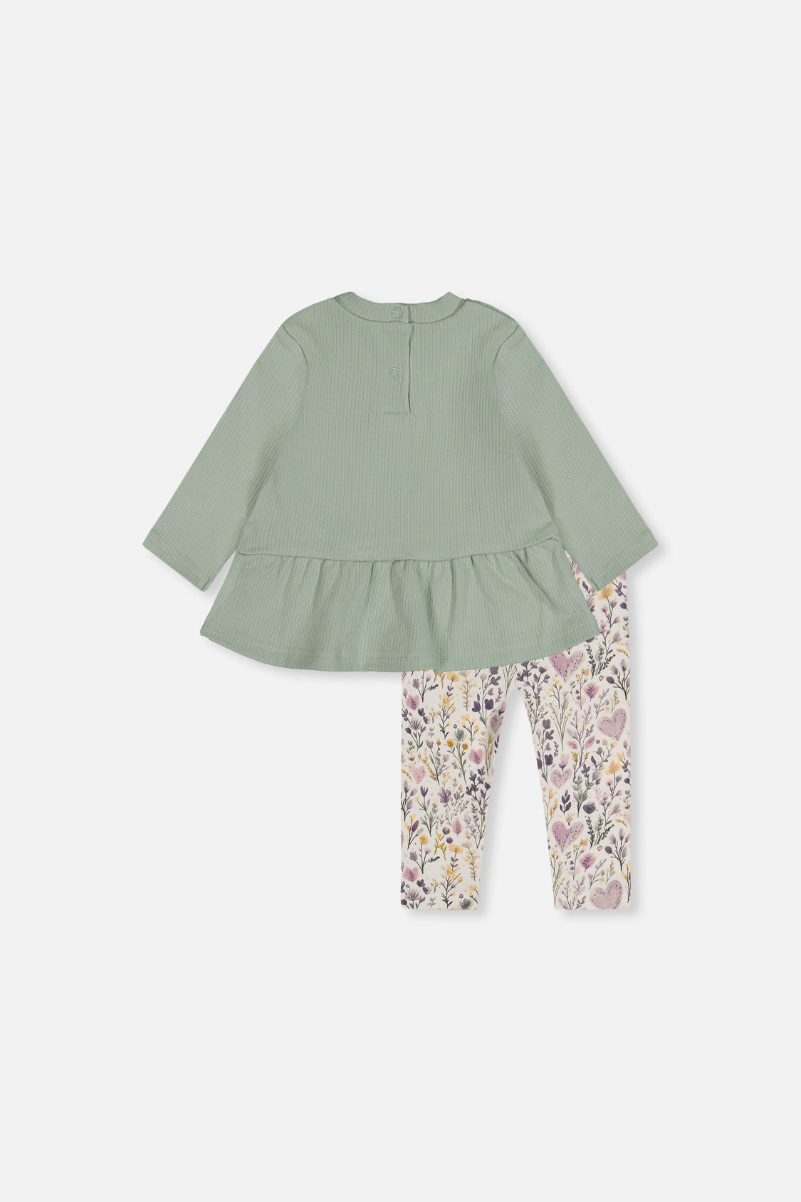 Organic Cotton Peplum Tunic And Legging Set Green And Beige Heart Print-2