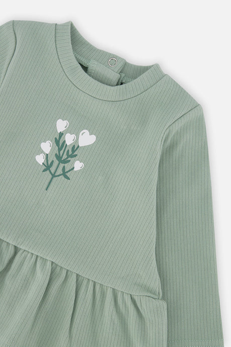 Organic Cotton Peplum Tunic And Legging Set Green And Beige Heart Print-3