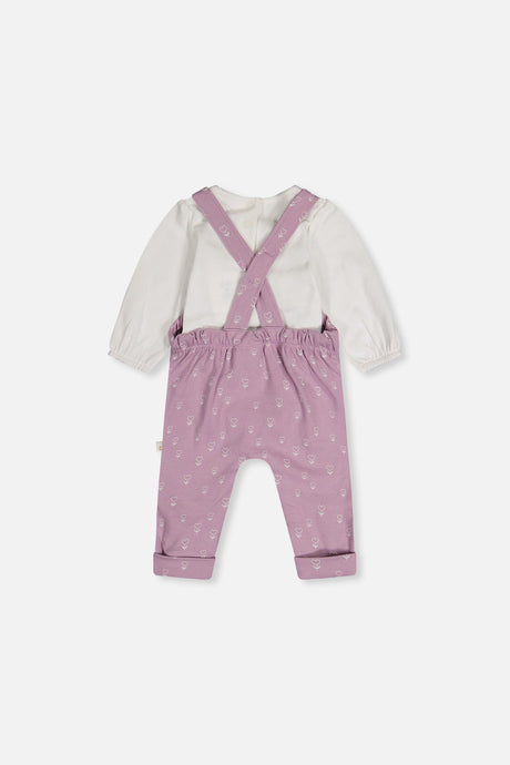 Organic Cotton Onesie And Overall Set Purple Floral Print-2