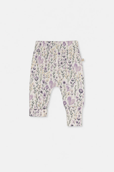 Organic Cotton Evolutive Pants Beige With Heart Print-0