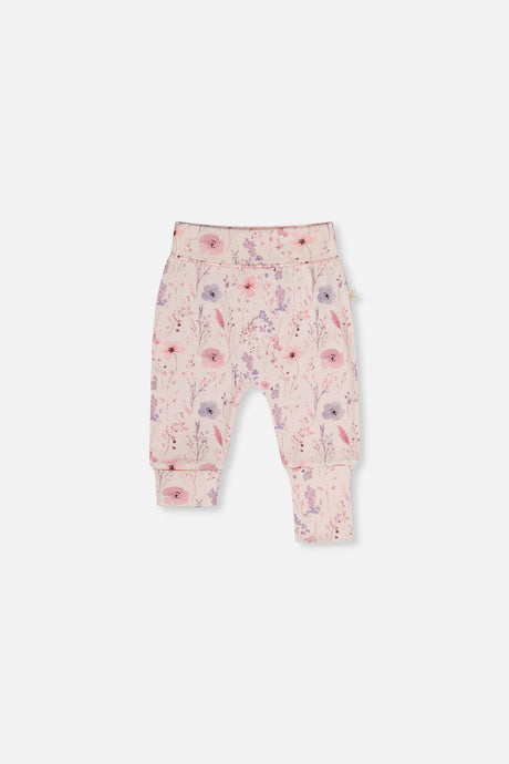 Organic Cotton Evolutive Pants Pink Printed Flowers-0