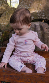 Organic Cotton Evolutive Pants Pink Printed Flowers-1