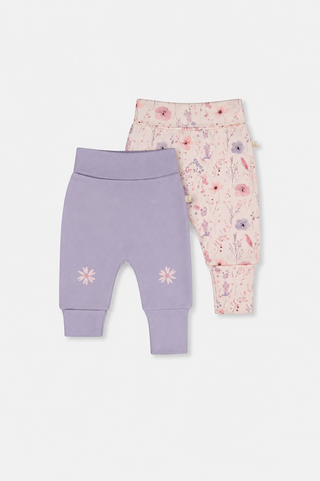 Two Pack Organic Cotton Evolutive Pants Pink Printed Flowers-0