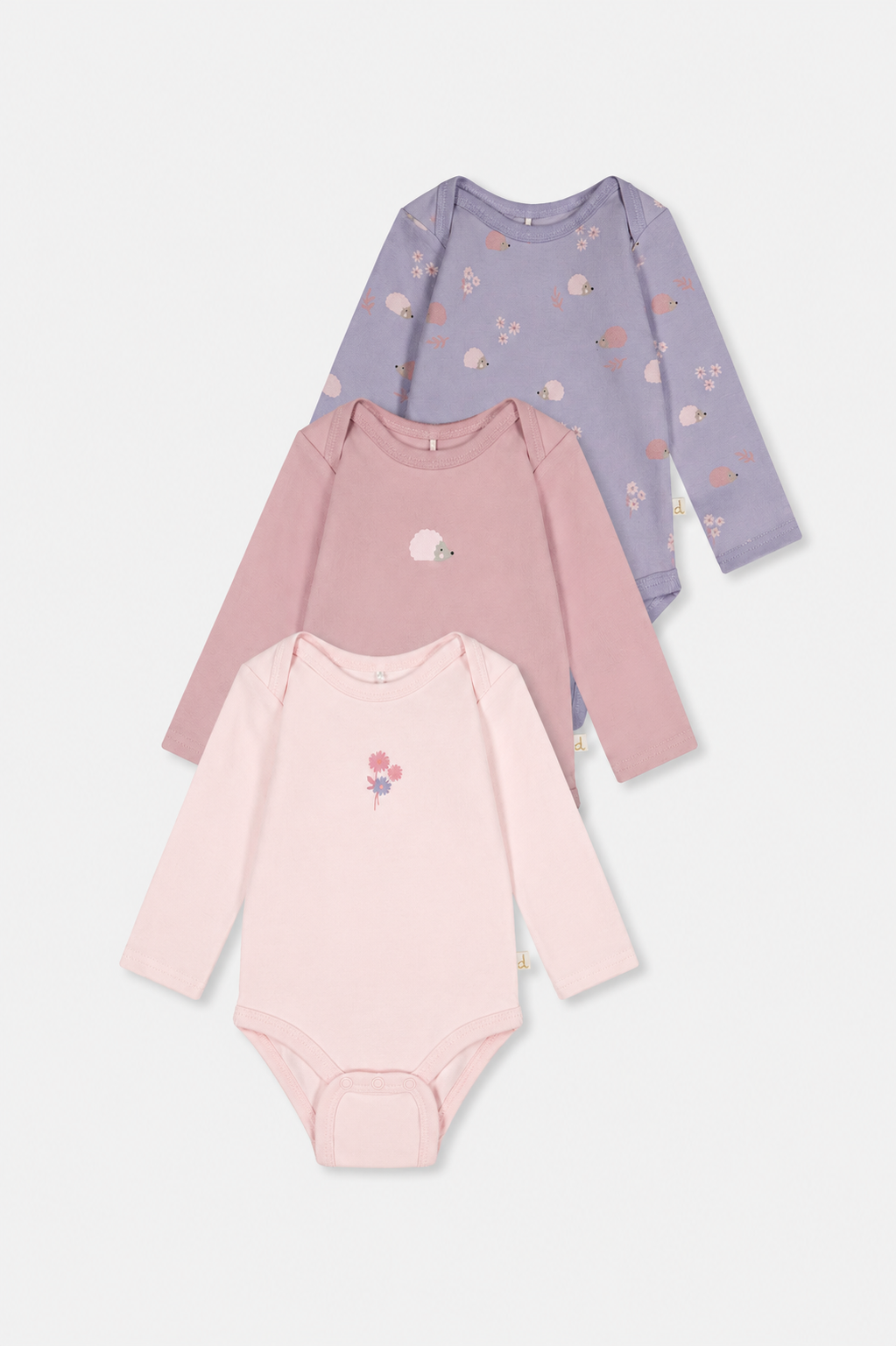 Three Pack Organic Cotton Onesie Purple Hedgehog Print-0