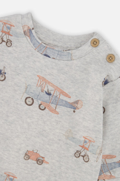 Organic Cotton Pants And Top Set Beige Printed Airplanes-3