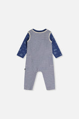 Organic Cotton Onesie With Overalls Set Blue Printed Transportation-2