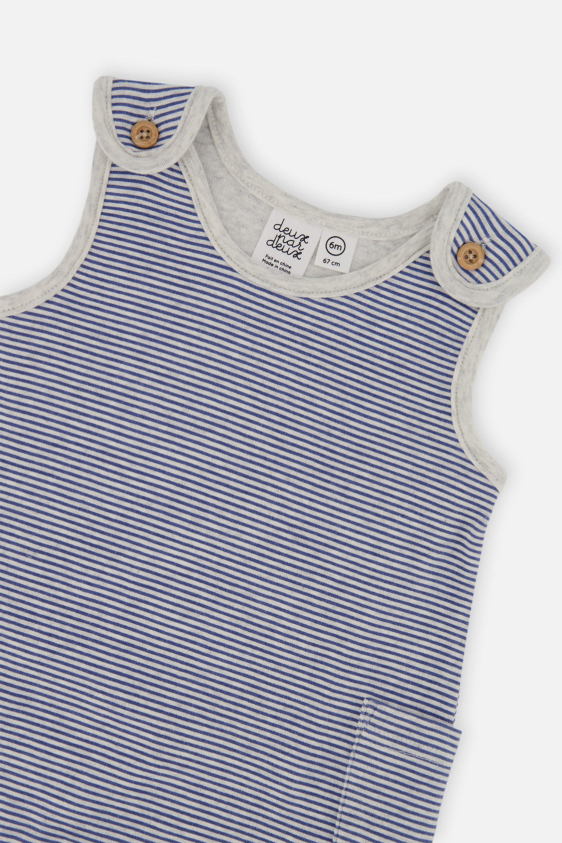 Deux par Deux baby boy organic cotton set with blue transportation onesie and striped overalls, view 6
