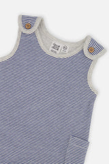 Deux par Deux baby boy organic cotton set with blue transportation onesie and striped overalls, view 6