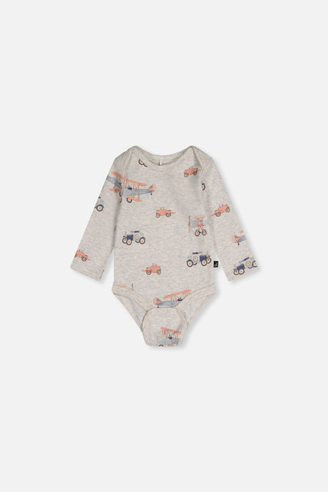 Organic Cotton Onesie Beige Printed Airplanes-2