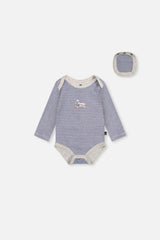 Organic Cotton Onesie Blue Printed Stripes-0
