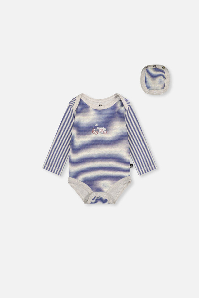 Organic Cotton Onesie Blue Printed Stripes-0