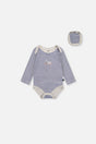 Organic Cotton Onesie Blue Printed Stripes-0