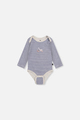 Organic Cotton Onesie Blue Printed Stripes-2