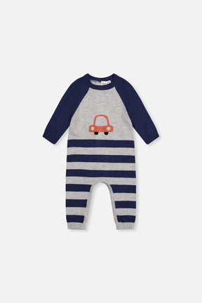 Knitted Intarsia Romper Blue And Orange-0