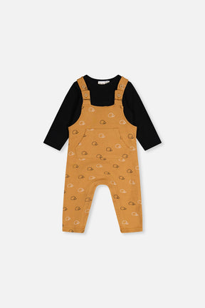 Organic Cotton Onesie With Overalls Set Black And Brown-0