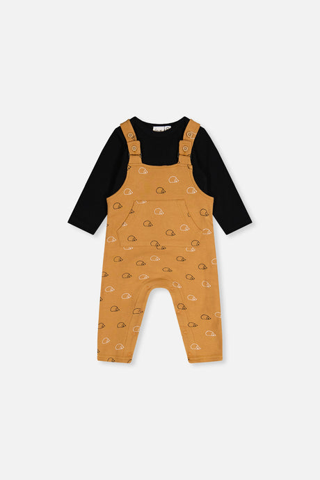 Organic Cotton Onesie With Overalls Set Black And Brown-0