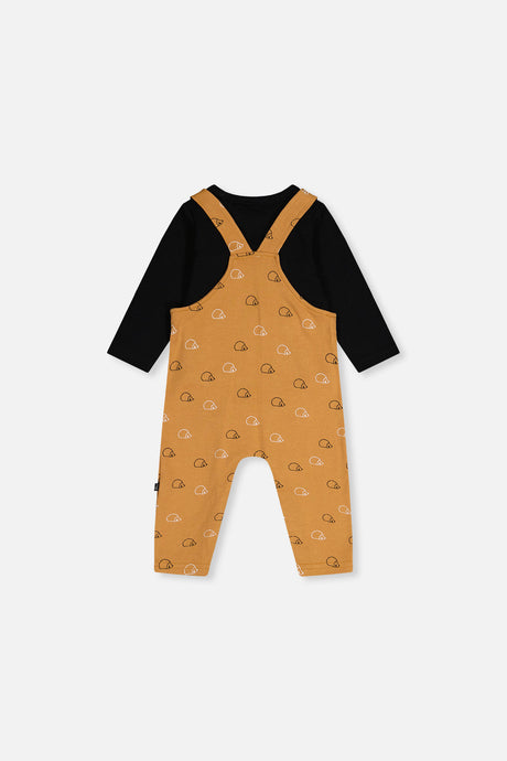 Organic Cotton Onesie With Overalls Set Black And Brown-2