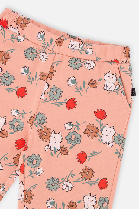 Deux par Deux French Terry Sweatpants Pink Cat Print