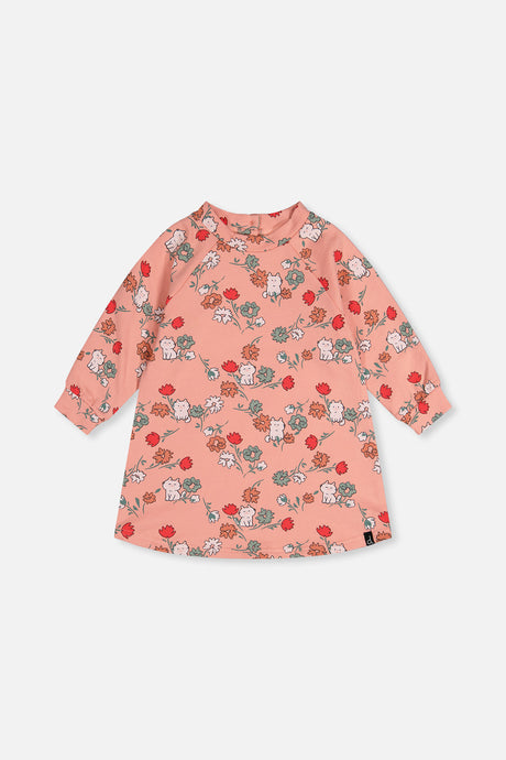 French Terry Dress Pink Cat Print-0