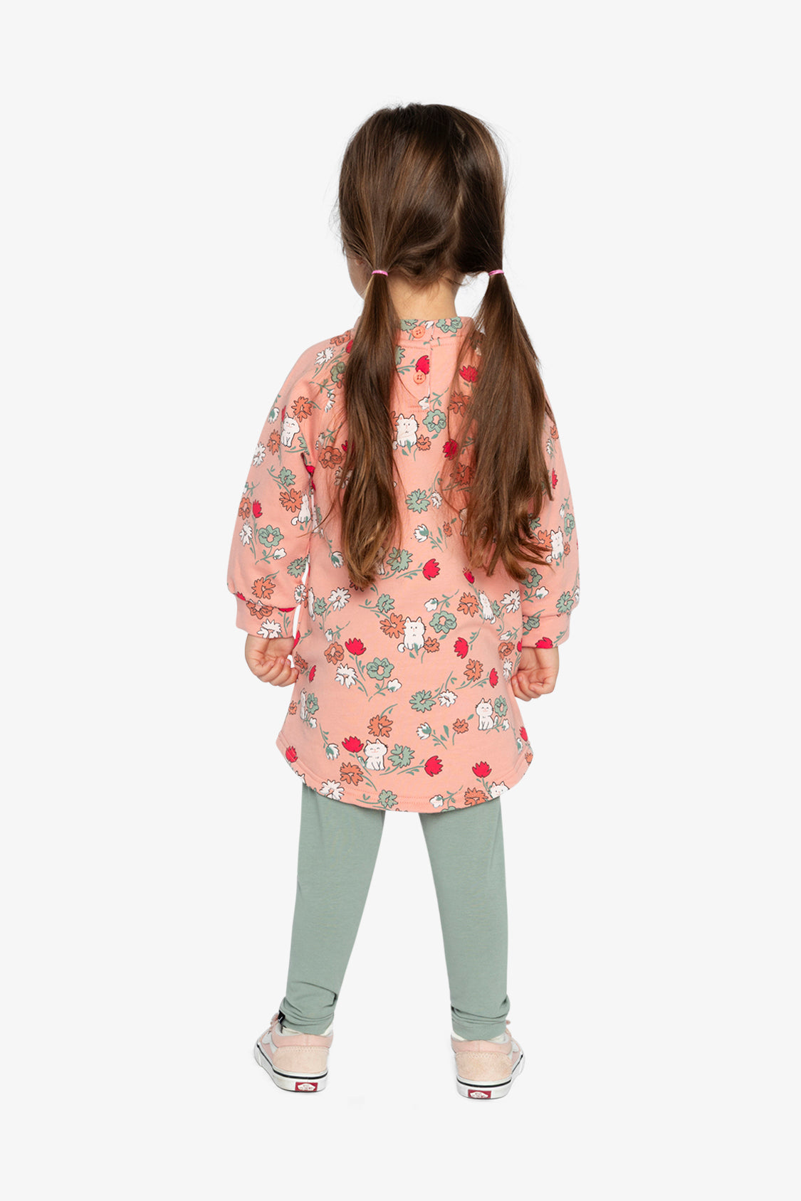 Deux par Deux French Terry Dress Pink Cat Print - lifestyle look