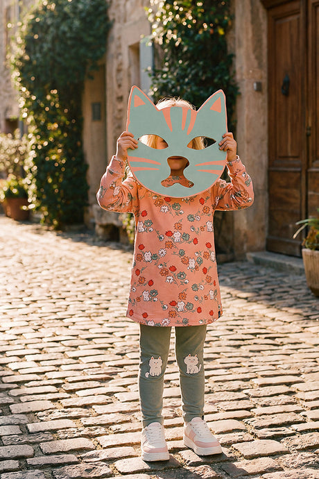 French Terry Dress Pink Cat Print-1