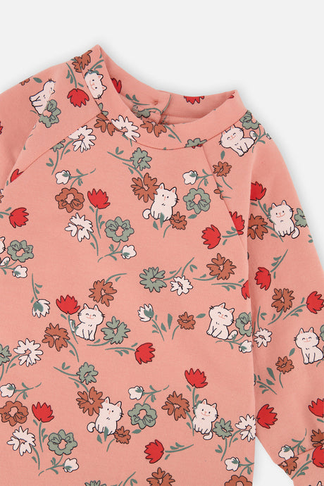 French Terry Dress Pink Cat Print-4