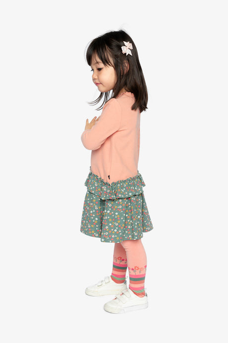 Deux par Deux Bi-Material Dress Pale Pink And Green Floral Print