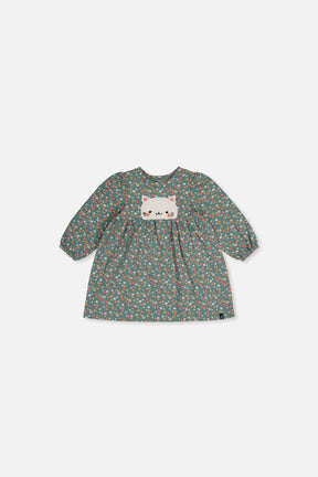 Baby Organic Cotton Printed Dress Green Floral Print-0
