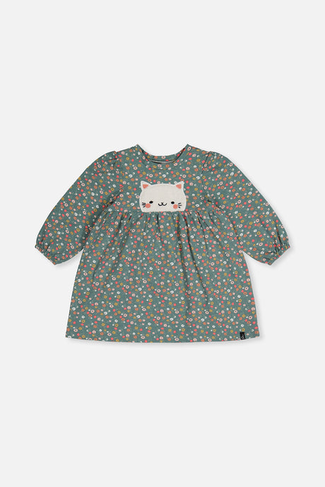 Organic Cotton Printed Dress Green Floral Print-0