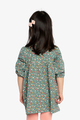 Deux par Deux Organic Cotton Printed Dress Green Floral Print