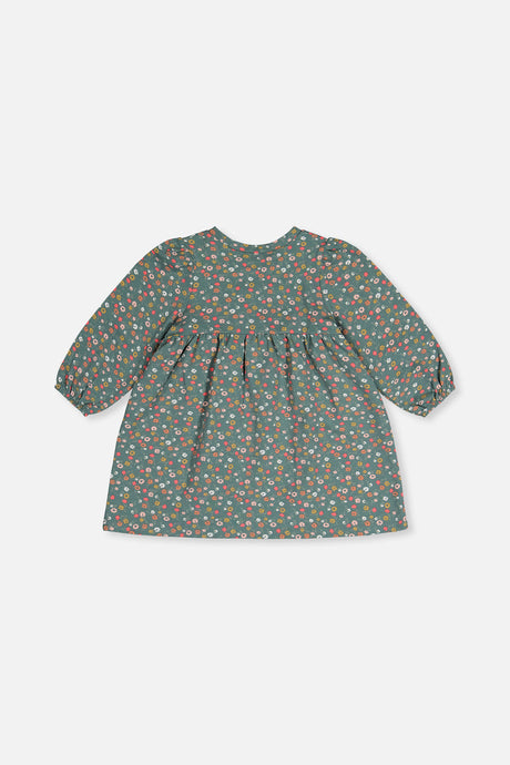 Organic Cotton Printed Dress Green Floral Print-3