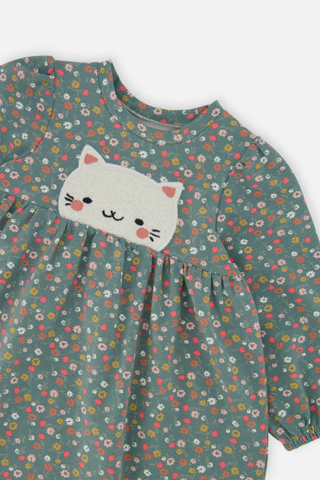 Deux par Deux Organic Cotton Printed Dress Green Floral Print