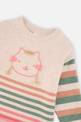 Deux par Deux off-white cat appliqué sweater, additional view