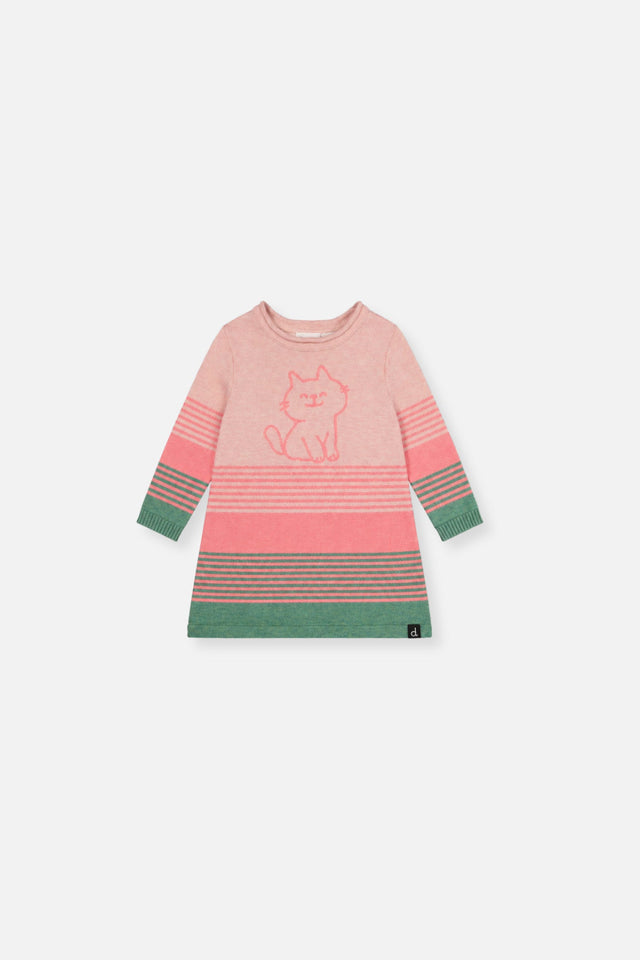 Baby Knitted Stripe Dress Very Pale Pink And Green-0