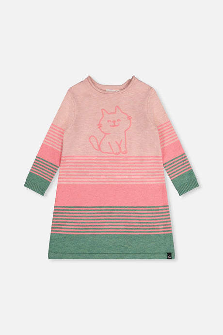Knitted Stripe Dress Very Pale Pink And Green-0