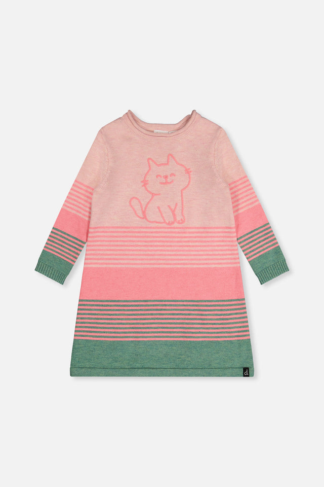 Knitted Stripe Dress Very Pale Pink And Green-0